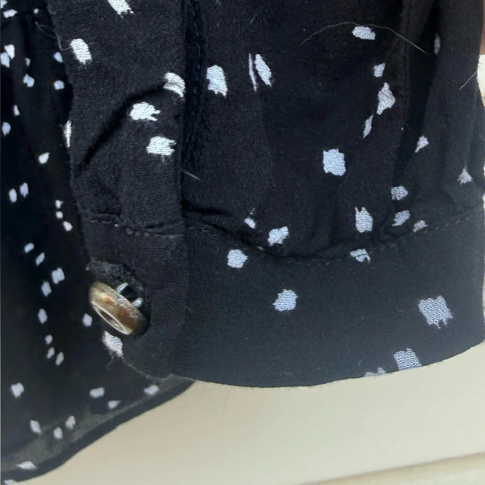Maeve By Anthropologie Black White Abstract Dot Peplum Long Sleeved Blouse Small